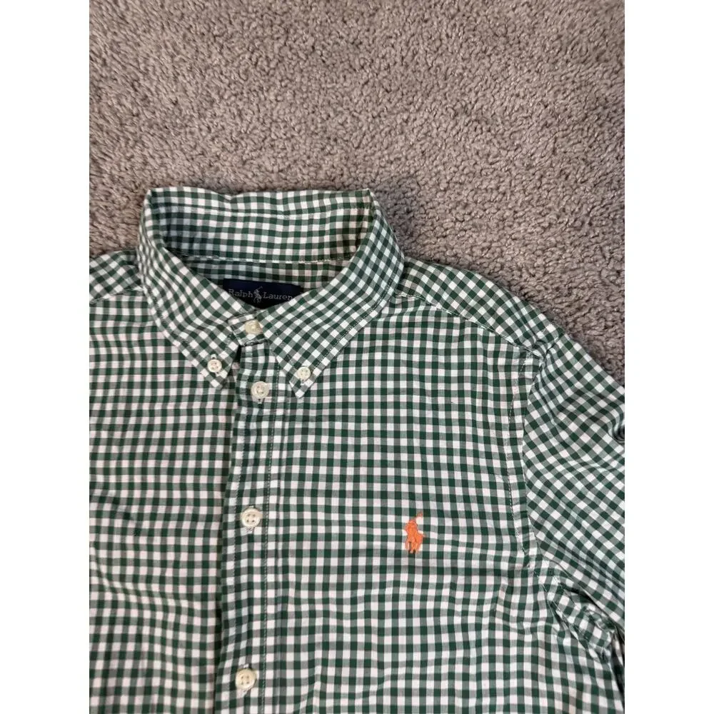Ralph Lauren Shirt Boys M Green Long Sleeve Button-Up Collared Embroidered Pony